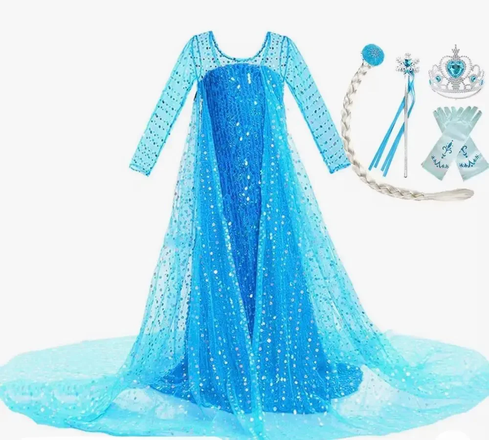 Jerris Apparel Elsa Frozen Costume Set Sz 110 US (4/5) 5-Piece Dress-Up Lot New